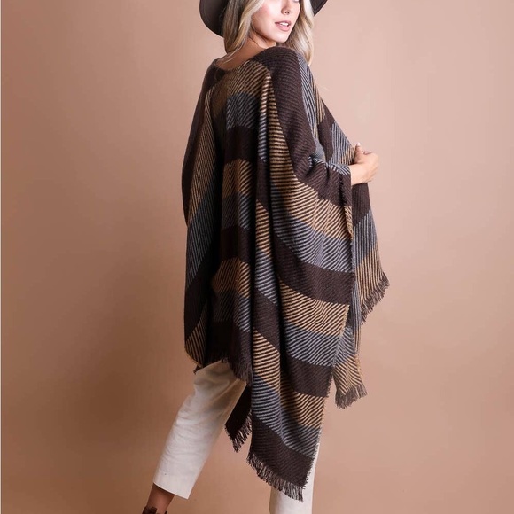 Accessories | New Acrylic Stripe Knit Poncho Ruana Tassel Wrap Shawl ...